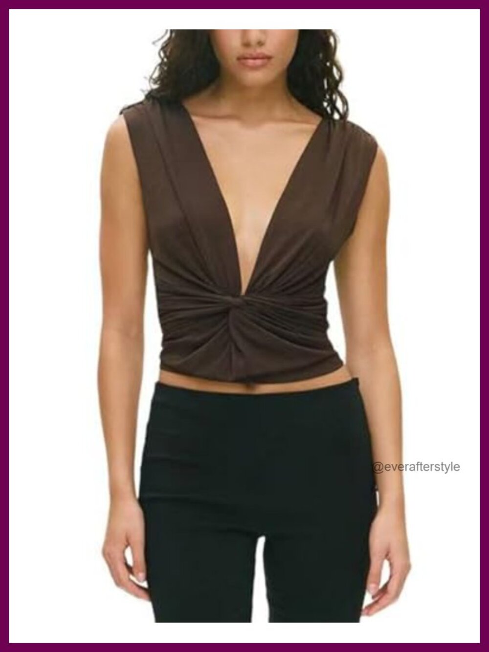 Twist Knot Front Crop Top Ruched Sleeveless Y2K Open Back V Neck Tank Shirt